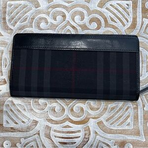 Authentic Burberry Black and Red Check Long Folded Wallet - see condition notes